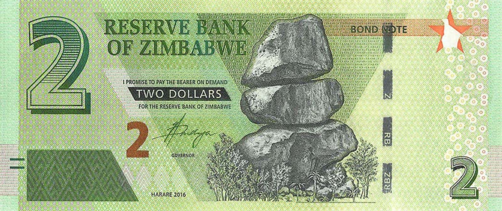 A Zimbabwean two-dollar bond note
